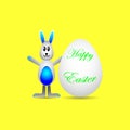 Easter boy rabbit with big ears egg with the wish of happy Easter